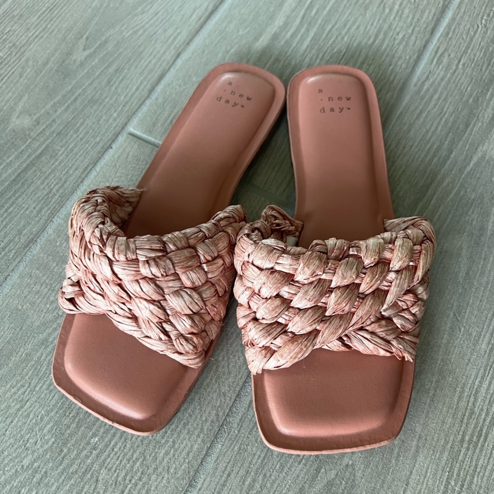 A New Day Pink Nicolette Raffia Slide Sandals Size 6.5